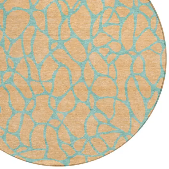 8' Mint Green And Peach Round Geometric Washable Indoor Outdoor Area Rug Photo 5