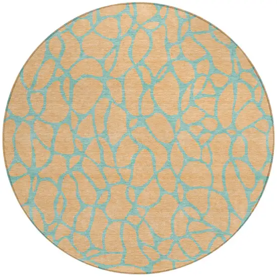 8' Mint Green And Peach Round Geometric Washable Indoor Outdoor Area Rug Photo 4