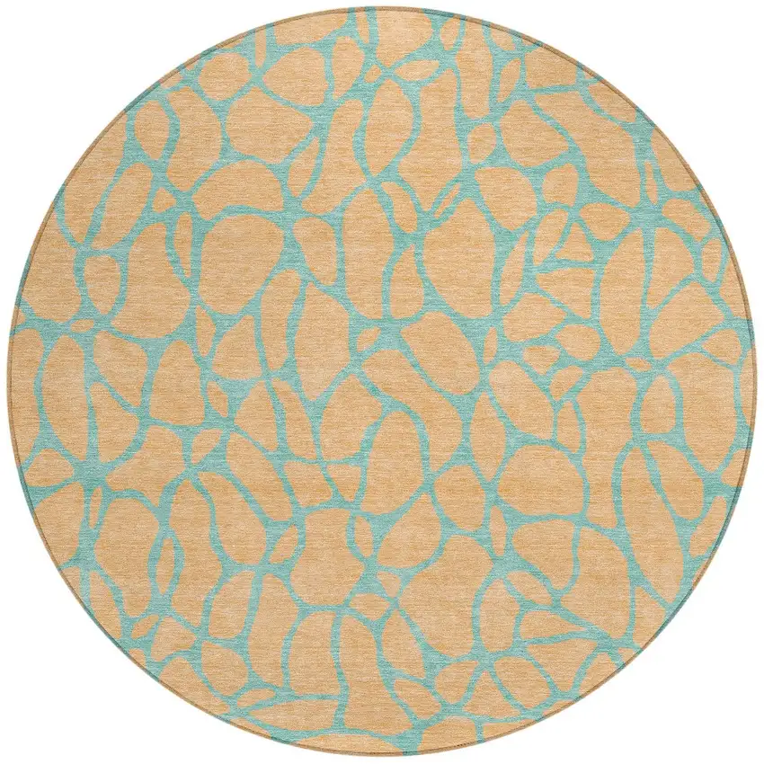 8' Mint Green And Peach Round Geometric Washable Indoor Outdoor Area Rug Photo 4