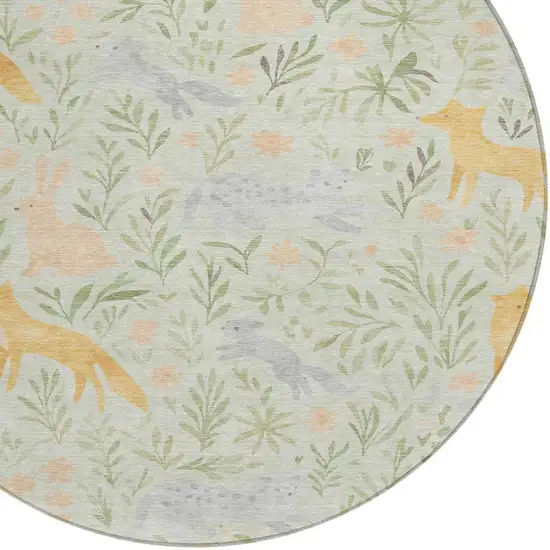 8' Mint Green And Pink Round Botanical Leaves Washable Indoor Outdoor Area Rug Photo 2