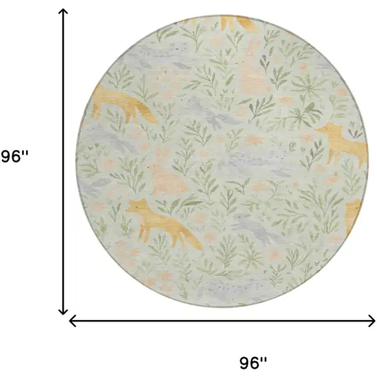 8' Mint Green And Pink Round Botanical Leaves Washable Indoor Outdoor Area Rug Photo 8