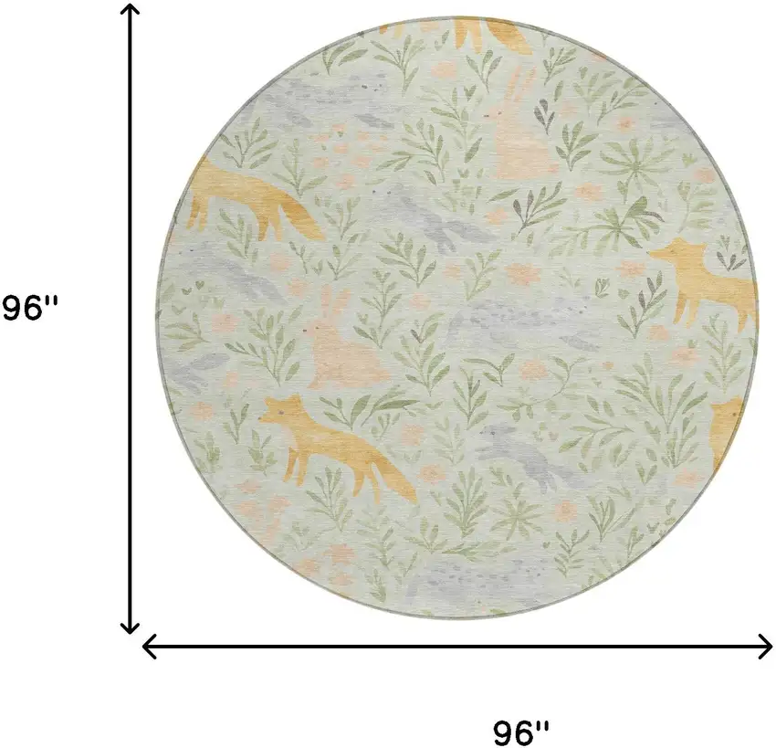 8' Mint Green And Pink Round Botanical Leaves Washable Indoor Outdoor Area Rug Photo 8