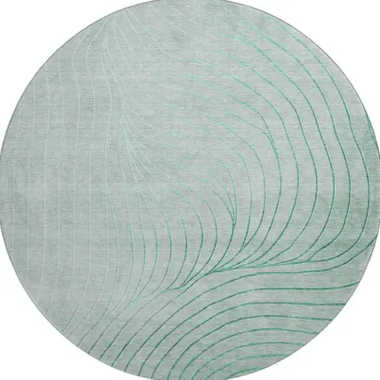 8' Mint Green And Silver Abstract Washable Round Rug With UV Protection Photo 4