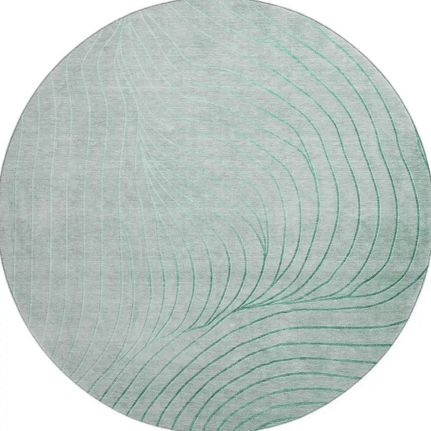8' Mint Green And Silver Abstract Washable Round Rug With UV Protection Photo 4