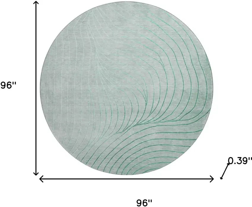 8' Mint Green And Silver Abstract Washable Round Rug With UV Protection Photo 8