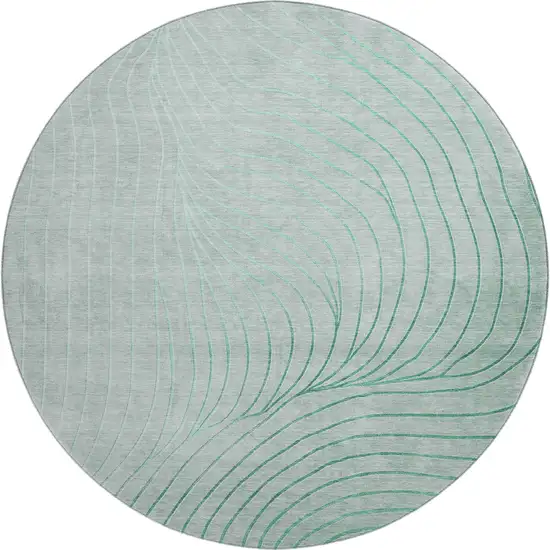 8' Mint Green And Silver Abstract Washable Round Rug With UV Protection Photo 1