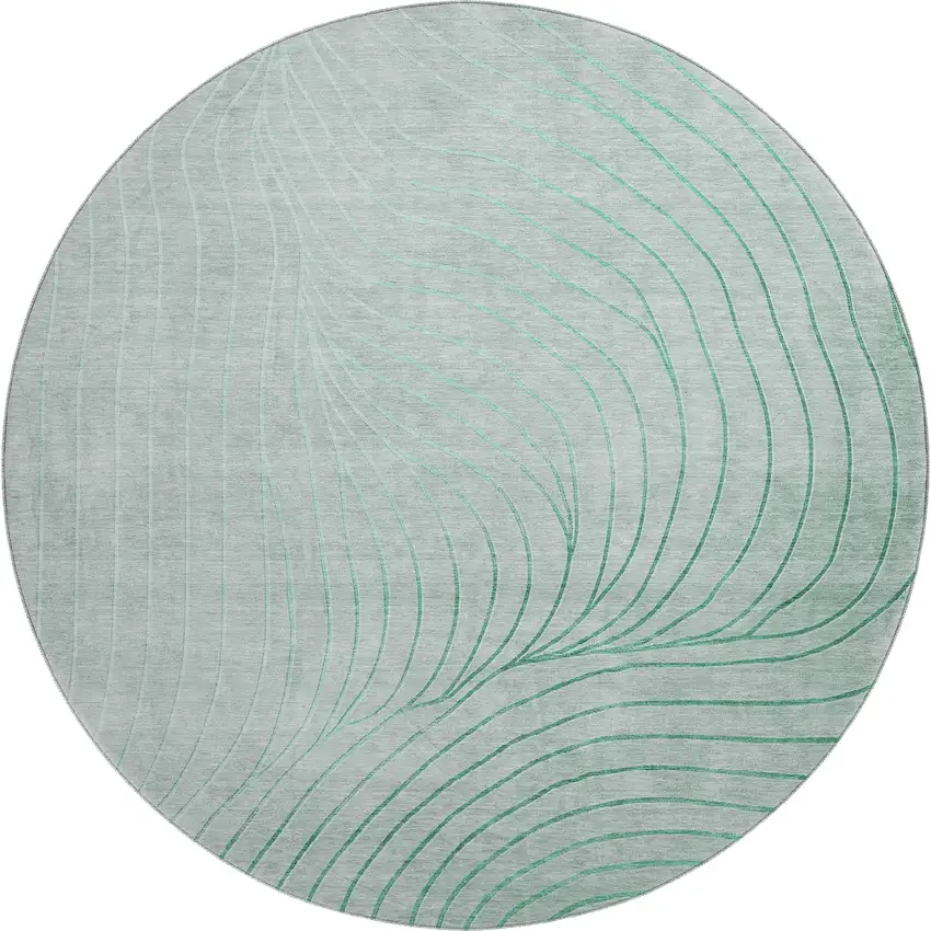 8' Mint Green And Silver Abstract Washable Round Rug With UV Protection Photo 1