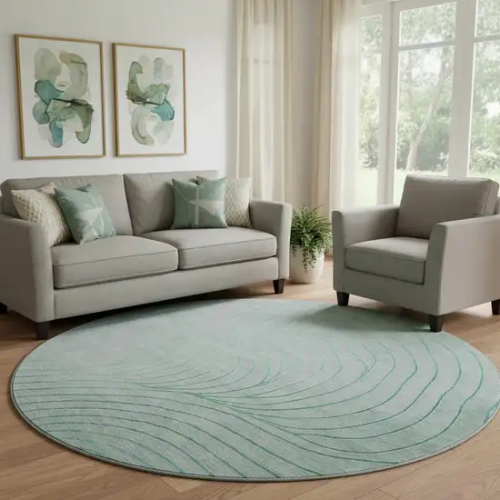 8' Mint Green And Silver Abstract Washable Round Rug With UV Protection Photo 2