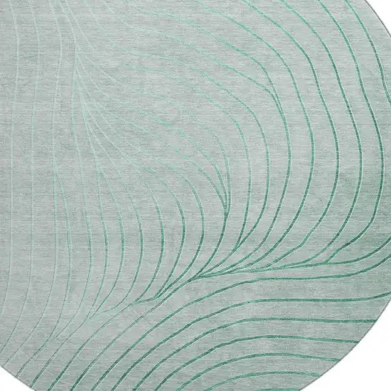 8' Mint Green And Silver Abstract Washable Round Rug With UV Protection Photo 3
