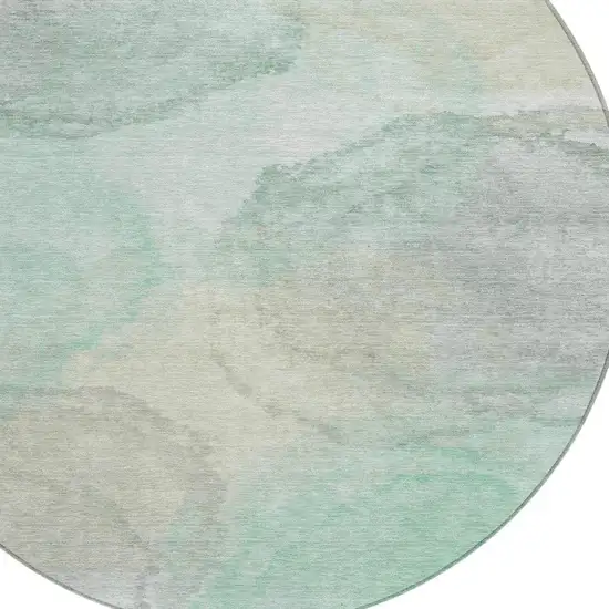 8' Mint Green And Teal Blue Round Abstract Washable Indoor Outdoor Area Rug Photo 2