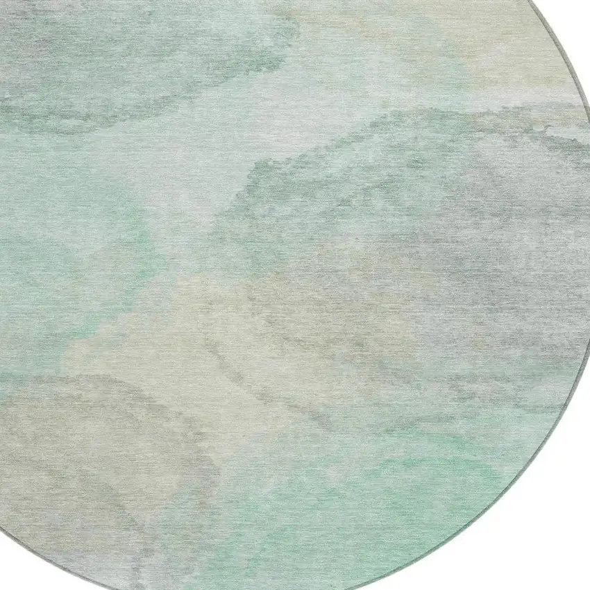 8' Mint Green And Teal Blue Round Abstract Washable Indoor Outdoor Area Rug Photo 2