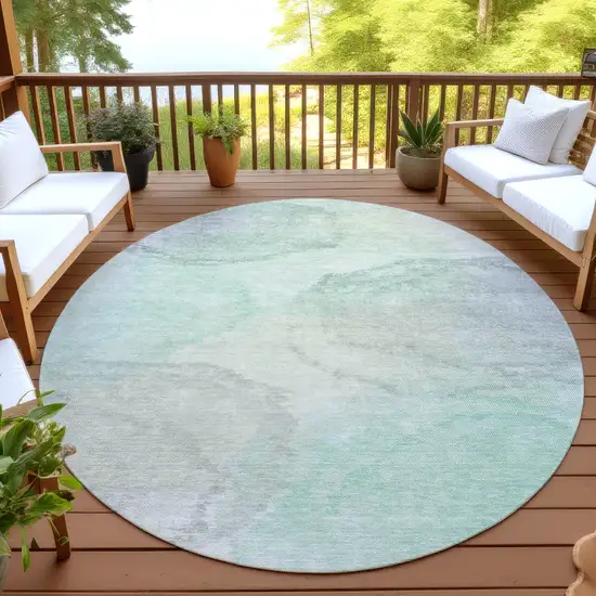 8' Mint Green And Teal Blue Round Abstract Washable Indoor Outdoor Area Rug Photo 4