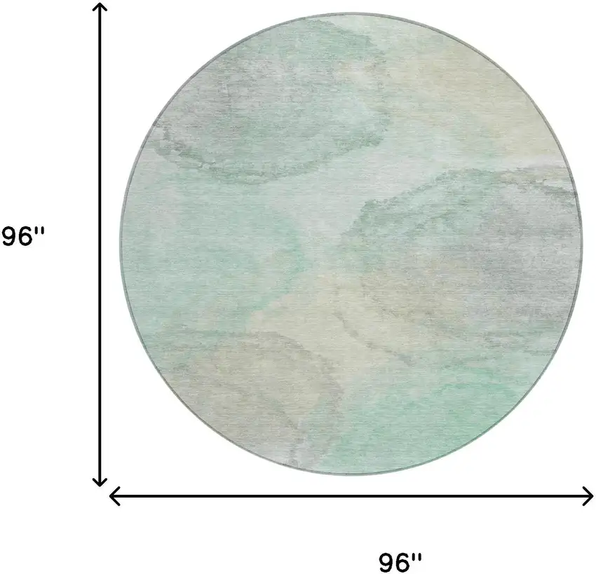 8' Mint Green And Teal Blue Round Abstract Washable Indoor Outdoor Area Rug Photo 8