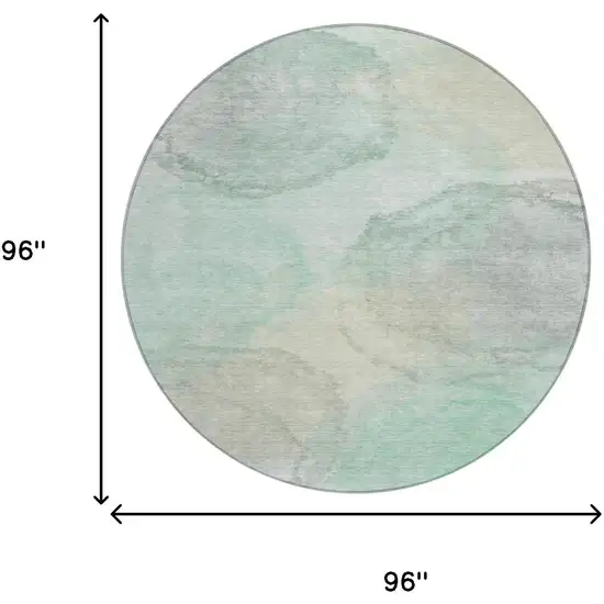 8' Mint Green And Teal Blue Round Abstract Washable Indoor Outdoor Area Rug Photo 8