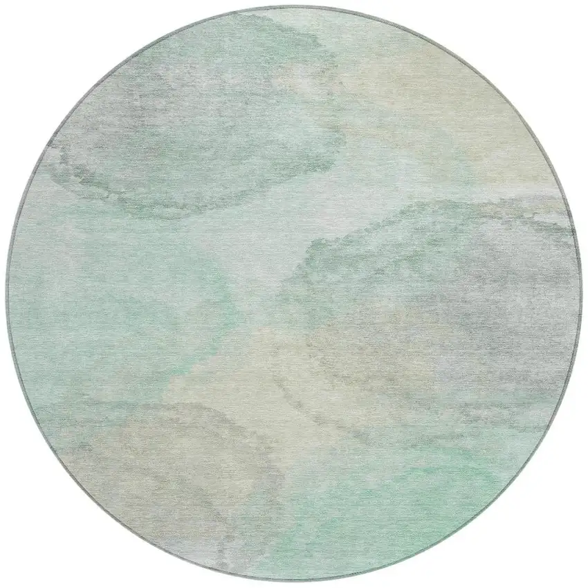 8' Mint Green And Teal Blue Round Abstract Washable Indoor Outdoor Area Rug Photo 3