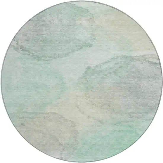 8' Mint Green And Teal Blue Round Abstract Washable Indoor Outdoor Area Rug Photo 1