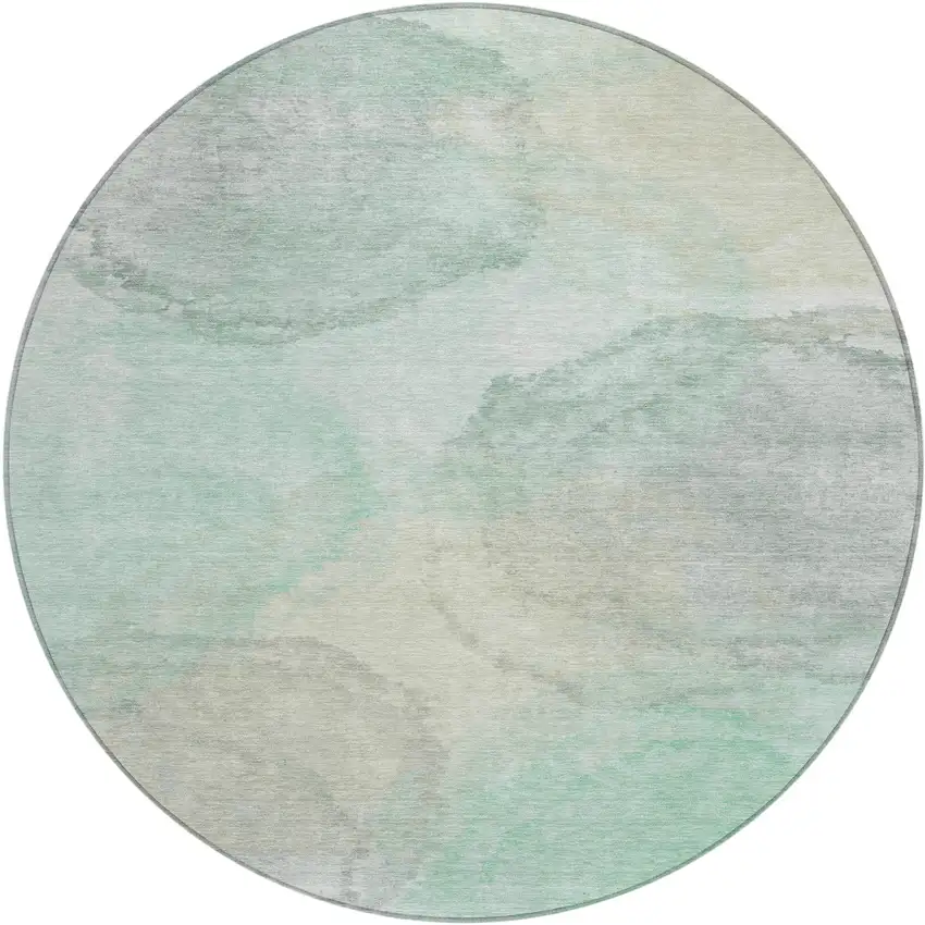 8' Mint Green And Teal Blue Round Abstract Washable Indoor Outdoor Area Rug Photo 1
