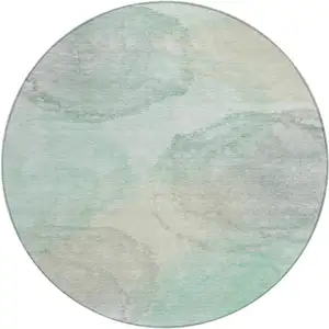 Photo of 8' Mint Green And Teal Blue Round Abstract Washable Indoor Outdoor Area Rug