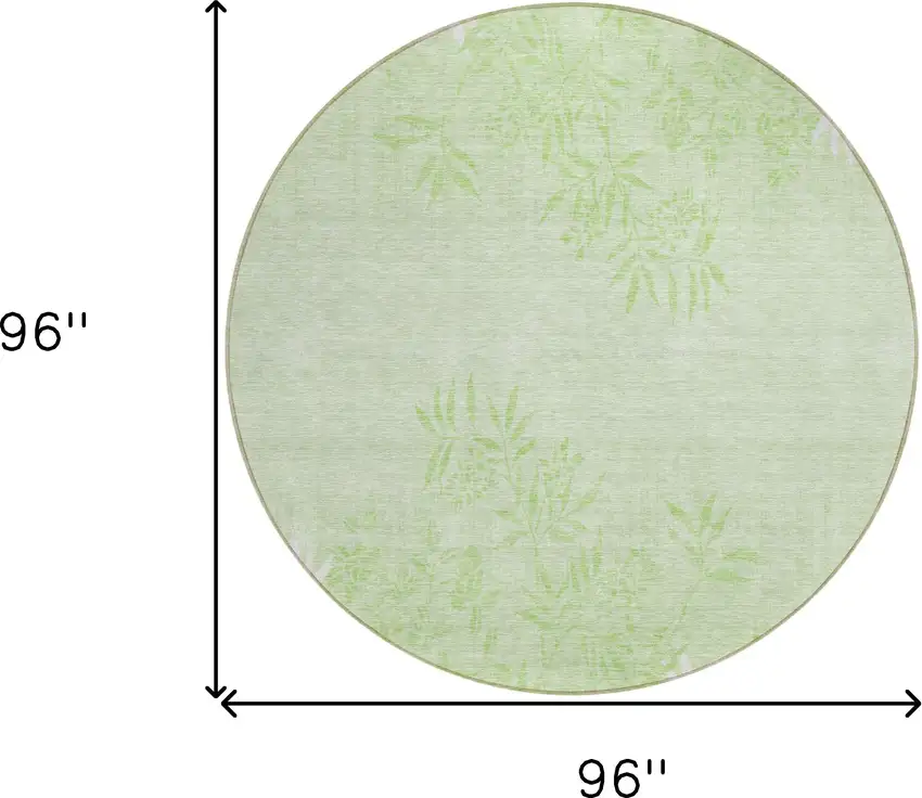 8' Mint Green Artichoke Green And Ivory Round Floral Washable Indoor Outdoor Area Rug Photo 3