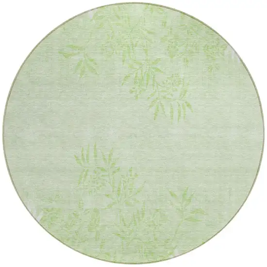 8' Mint Green Artichoke Green And Ivory Round Floral Washable Indoor Outdoor Area Rug Photo 5