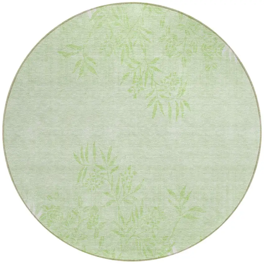 8' Mint Green Artichoke Green And Ivory Round Floral Washable Indoor Outdoor Area Rug Photo 5