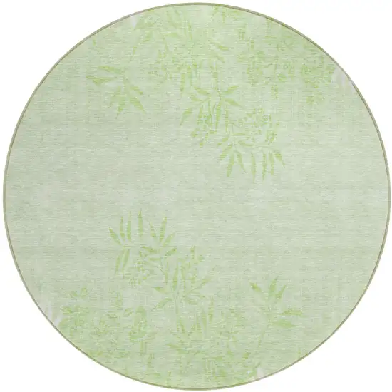 8' Mint Green Artichoke Green And Ivory Round Floral Washable Indoor Outdoor Area Rug Photo 2