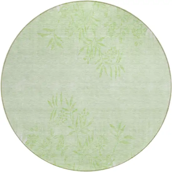 8' Mint Green Artichoke Green And Ivory Round Floral Washable Indoor Outdoor Area Rug Photo 2