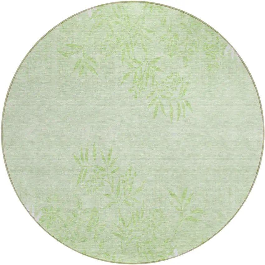 8' Mint Green Artichoke Green And Ivory Round Floral Washable Indoor Outdoor Area Rug Photo 2