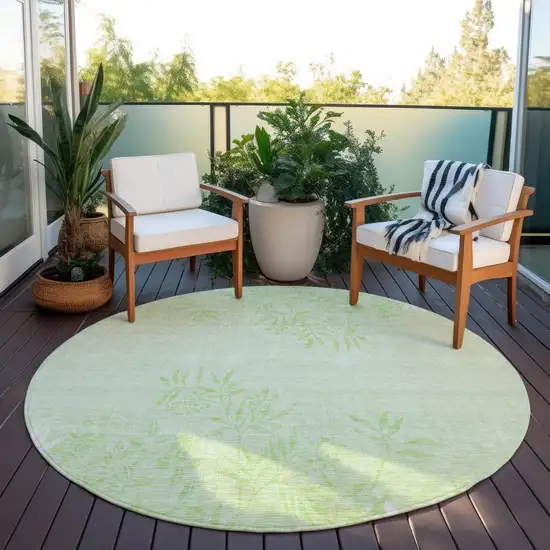 8' Mint Green Artichoke Green And Ivory Round Floral Washable Indoor Outdoor Area Rug Photo 6