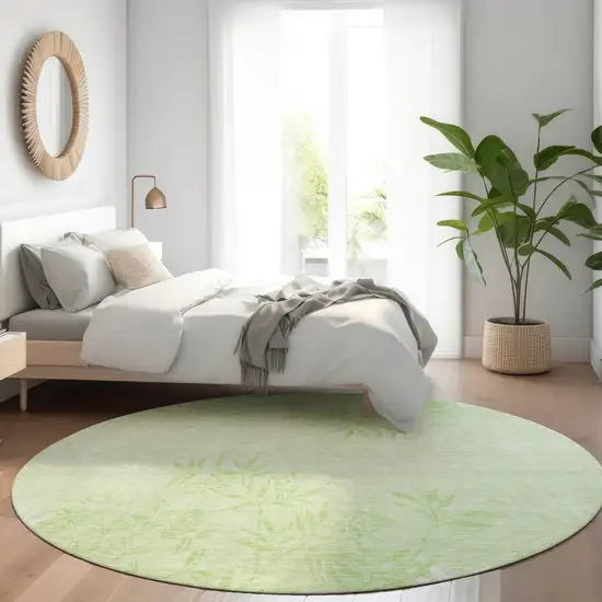 8' Mint Green Artichoke Green And Ivory Round Floral Washable Indoor Outdoor Area Rug Photo 7