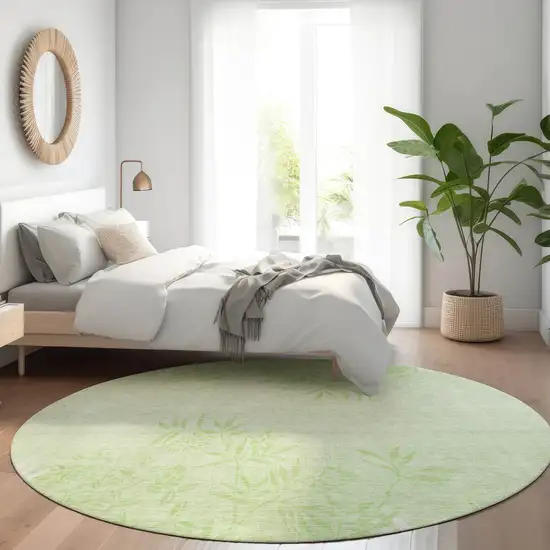 8' Mint Green Artichoke Green And Ivory Round Floral Washable Indoor Outdoor Area Rug Photo 7
