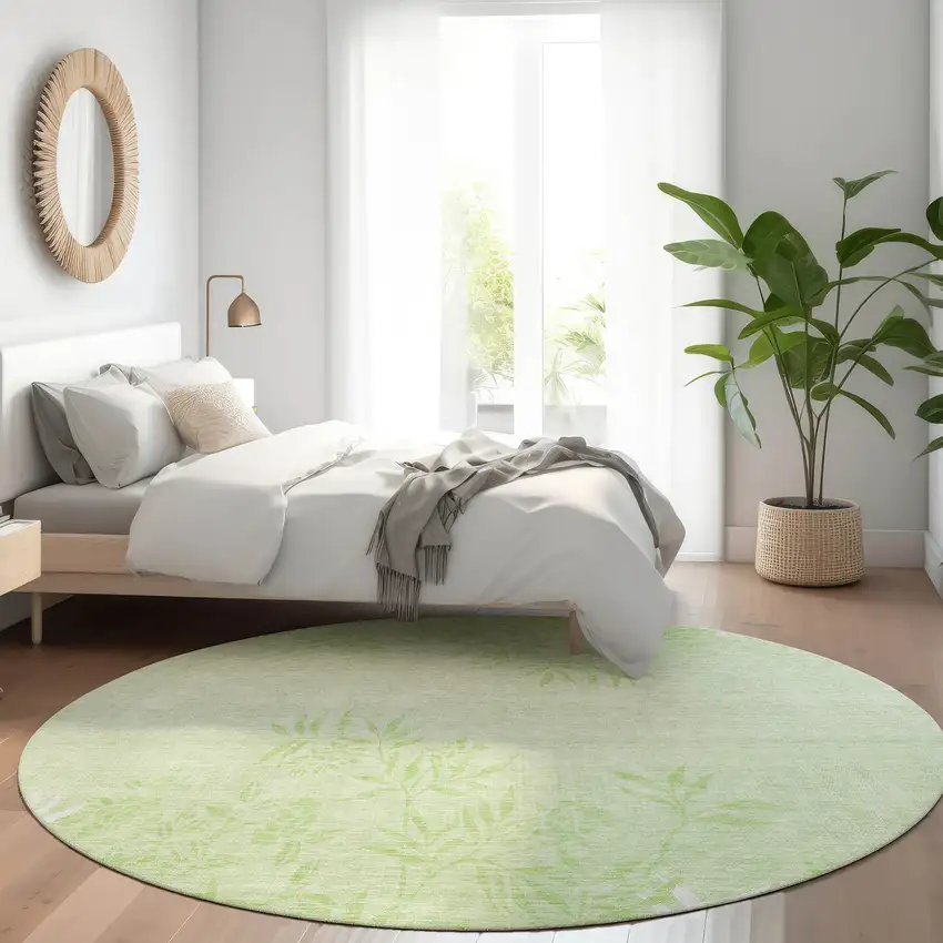 8' Mint Green Artichoke Green And Ivory Round Floral Washable Indoor Outdoor Area Rug Photo 7