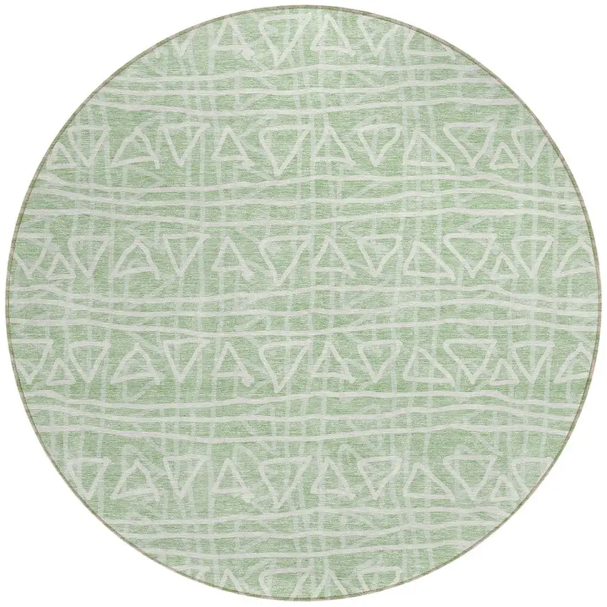 8' Mint Green Artichoke Green And Ivory Round Geometric Washable Indoor Outdoor Area Rug Photo 4