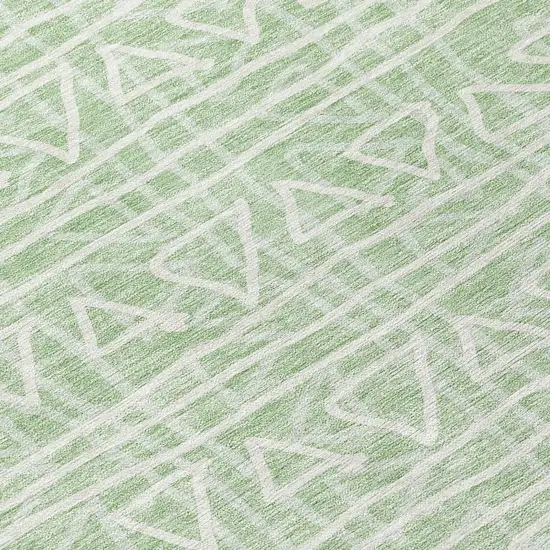 8' Mint Green Artichoke Green And Ivory Round Geometric Washable Indoor Outdoor Area Rug Photo 9
