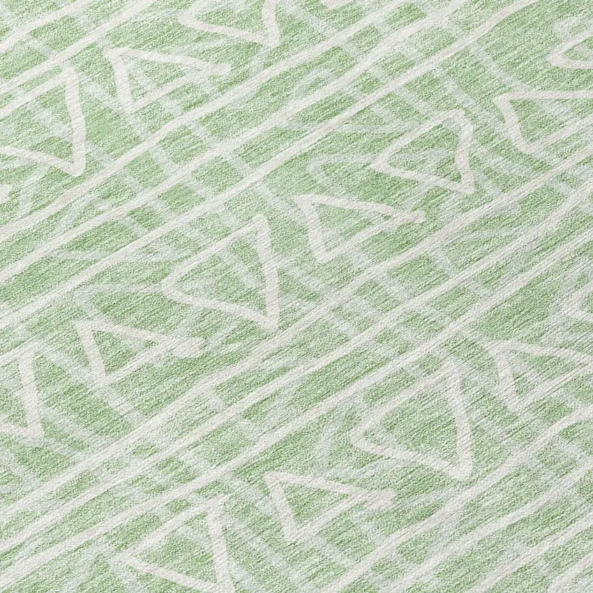 8' Mint Green Artichoke Green And Ivory Round Geometric Washable Indoor Outdoor Area Rug Photo 9