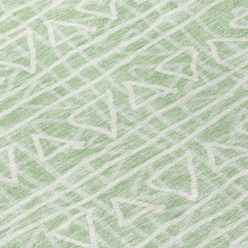 8' Mint Green Artichoke Green And Ivory Round Geometric Washable Indoor Outdoor Area Rug Photo 9