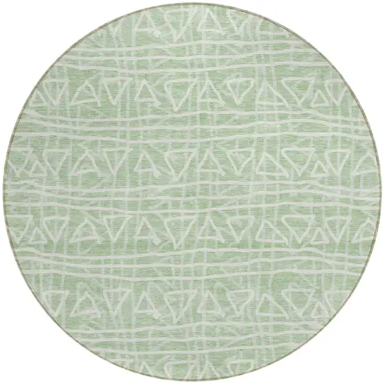 8' Mint Green Artichoke Green And Ivory Round Geometric Washable Indoor Outdoor Area Rug Photo 2