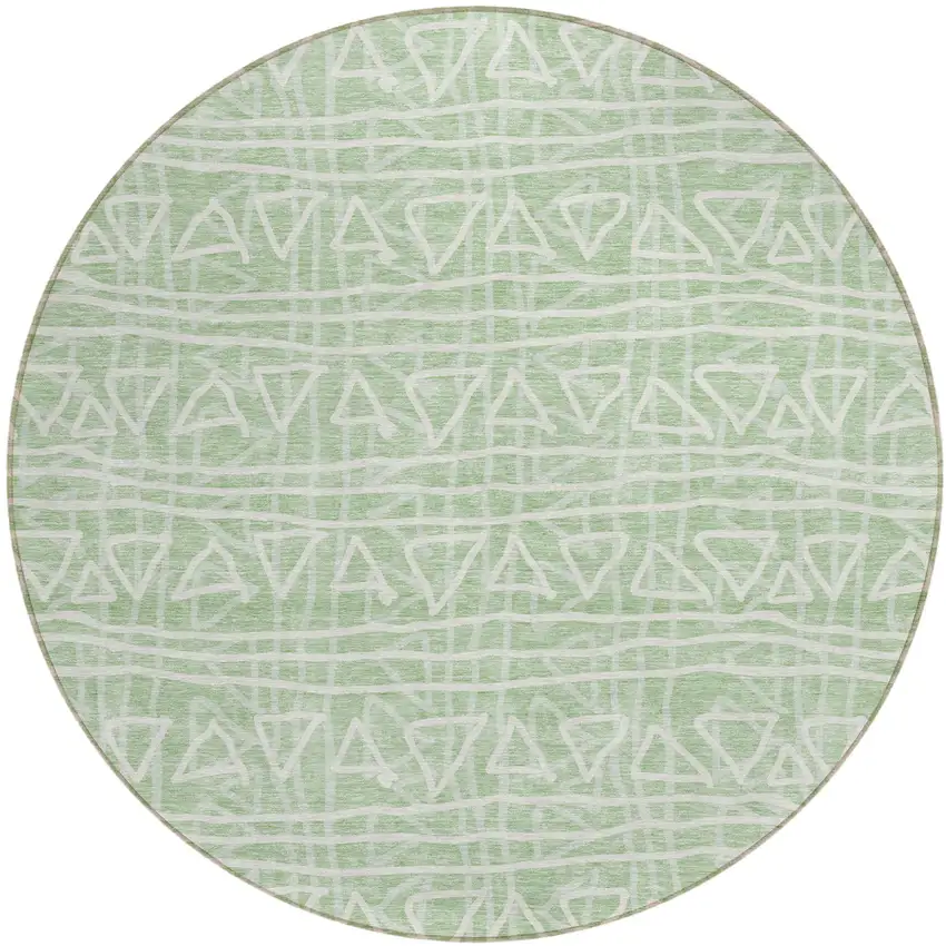 8' Mint Green Artichoke Green And Ivory Round Geometric Washable Indoor Outdoor Area Rug Photo 2
