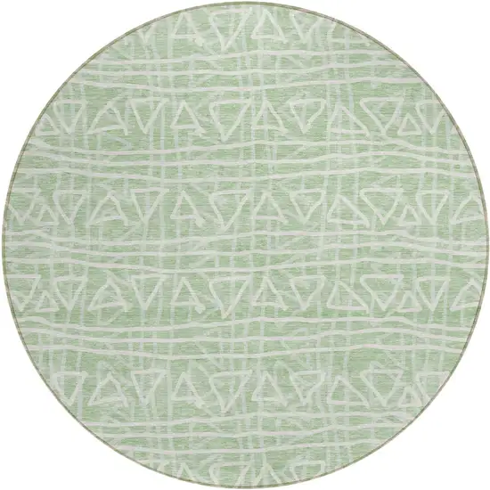 8' Mint Green Artichoke Green And Ivory Round Geometric Washable Indoor Outdoor Area Rug Photo 2