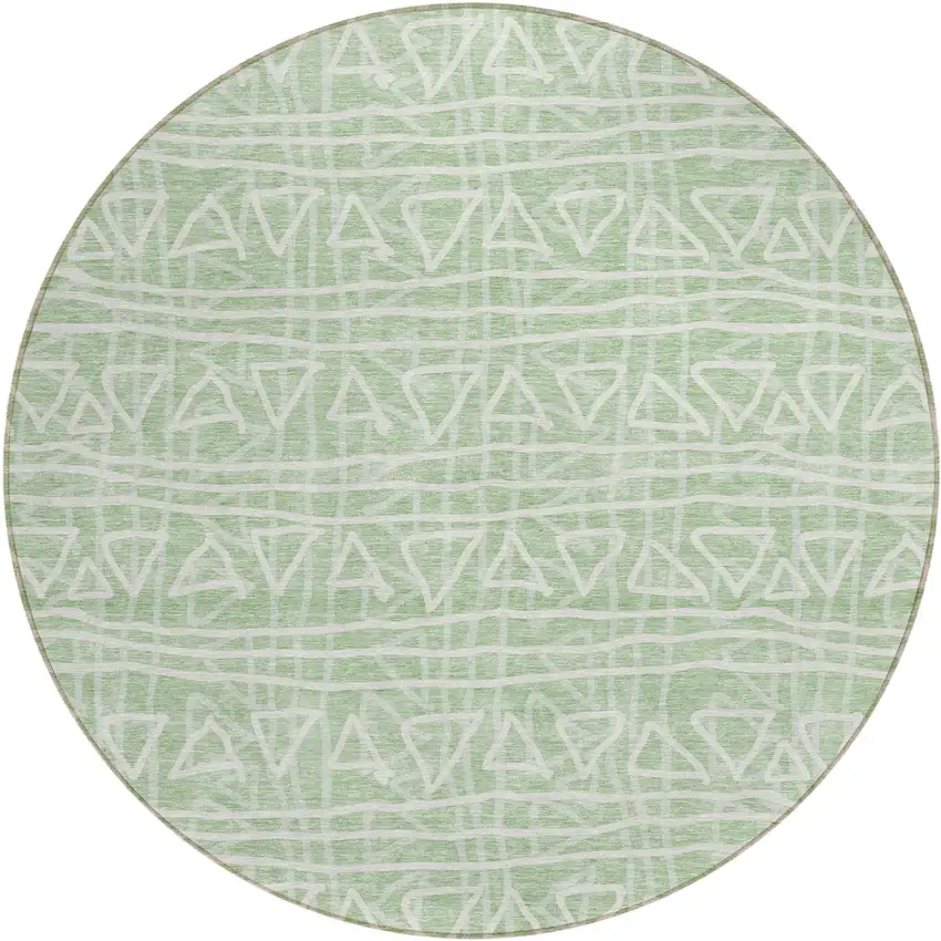 8' Mint Green Artichoke Green And Ivory Round Geometric Washable Indoor Outdoor Area Rug Photo 2
