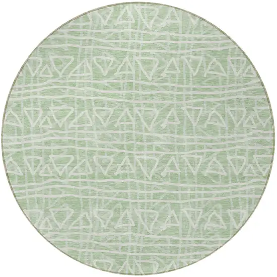 8' Mint Green Artichoke Green And Ivory Round Geometric Washable Indoor Outdoor Area Rug Photo 5