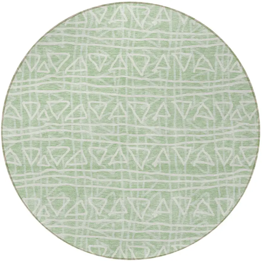 8' Mint Green Artichoke Green And Ivory Round Geometric Washable Indoor Outdoor Area Rug Photo 5