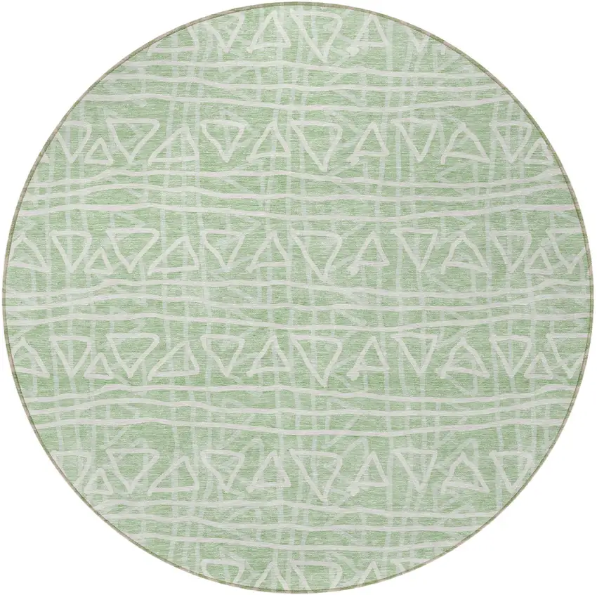 8' Mint Green Artichoke Green And Ivory Round Geometric Washable Indoor Outdoor Area Rug Photo 5