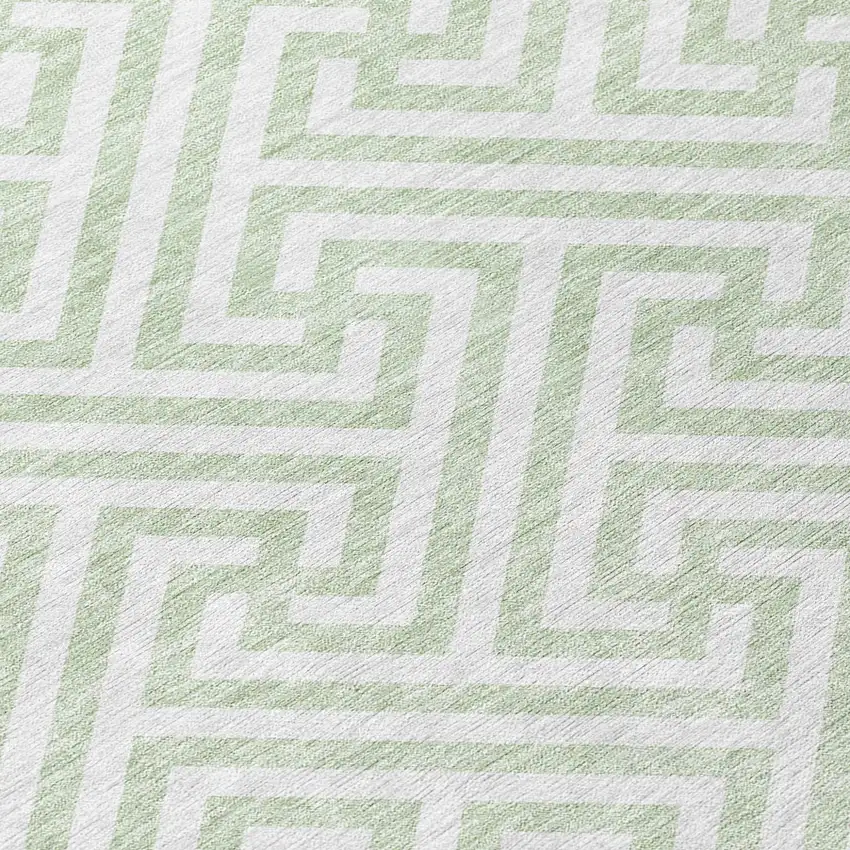 8' Mint Green Artichoke Green And Ivory Round Geometric Washable Indoor Outdoor Area Rug Photo 5