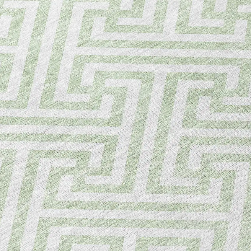 8' Mint Green Artichoke Green And Ivory Round Geometric Washable Indoor Outdoor Area Rug Photo 5