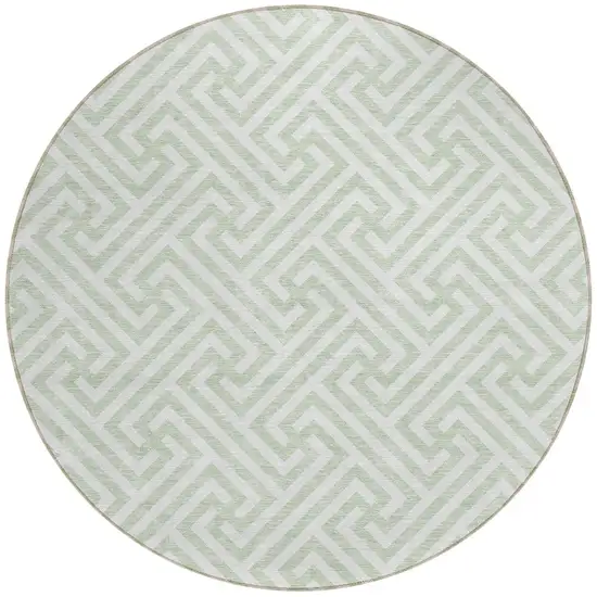 8' Mint Green Artichoke Green And Ivory Round Geometric Washable Indoor Outdoor Area Rug Photo 6