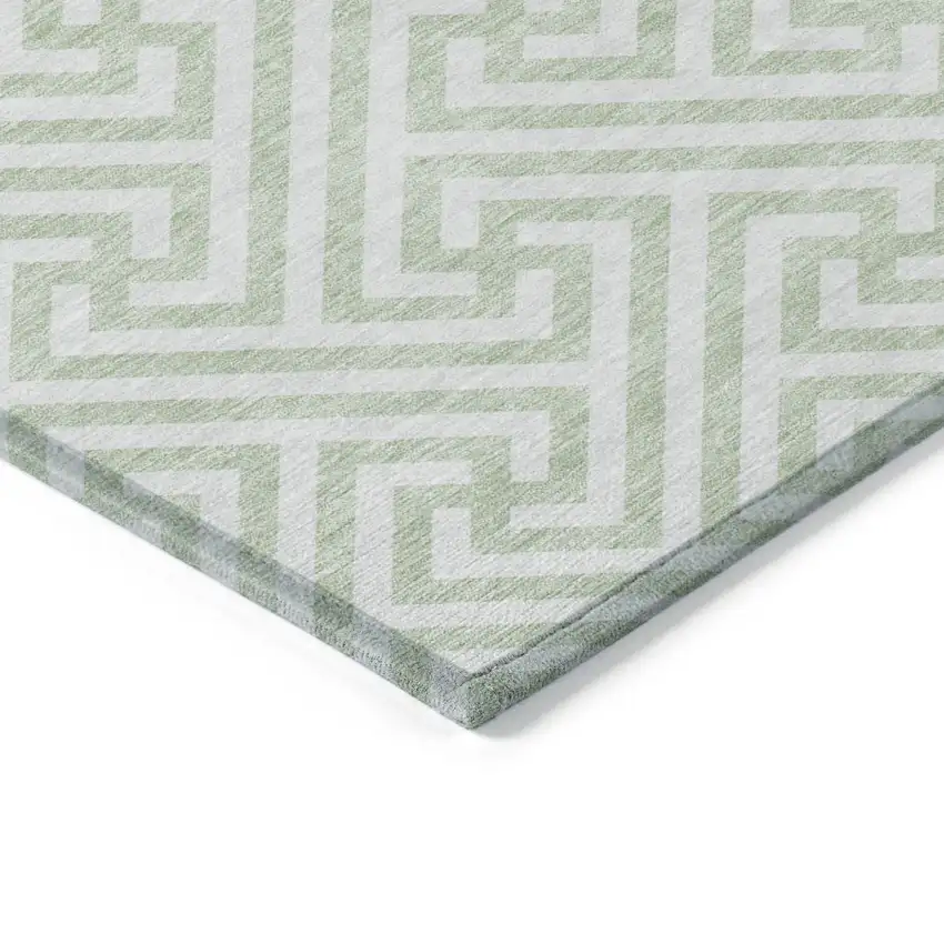 8' Mint Green Artichoke Green And Ivory Round Geometric Washable Indoor Outdoor Area Rug Photo 4