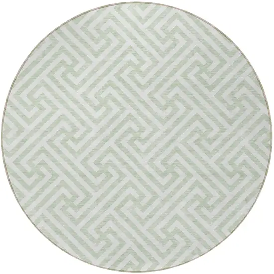8' Mint Green Artichoke Green And Ivory Round Geometric Washable Indoor Outdoor Area Rug Photo 6