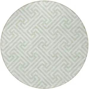 Photo of 8' Mint Green Artichoke Green And Ivory Round Geometric Washable Indoor Outdoor Area Rug