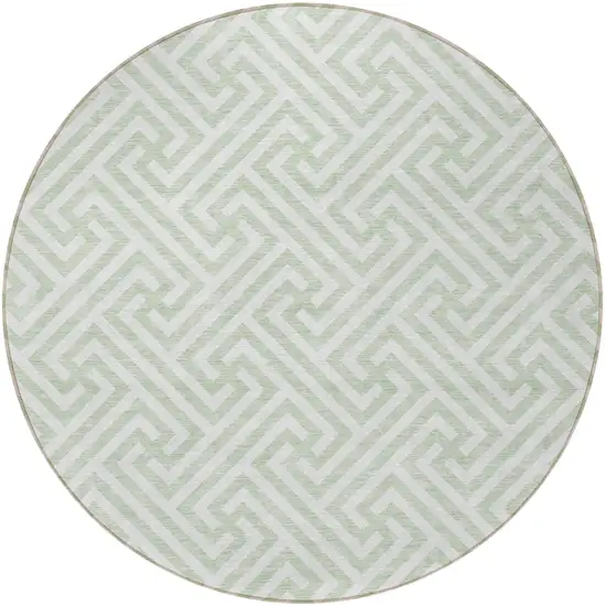 8' Mint Green Artichoke Green And Ivory Round Geometric Washable Indoor Outdoor Area Rug Photo 6
